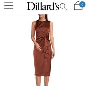 Vince Camuto chocolate brown satin midi dress with ruffle size 2